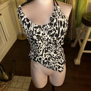 Black & White Animal-Print Halter Cami